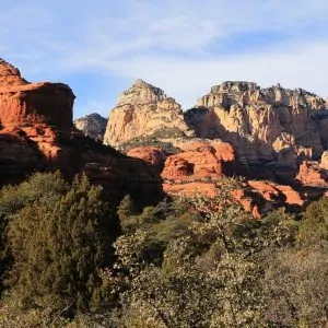 Beautiful lighting on the various shades of rocks in the desert of Sedona