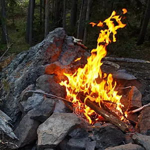 A campfire at night in the Great Smoky Mountains