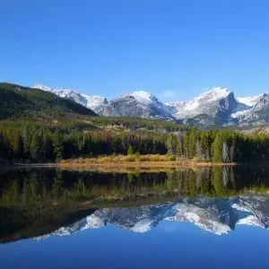 A beautiful water reflection on an alpine lake of the Rock Mountains